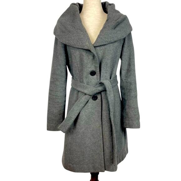 TAHARI Wool Blend Belted Shawl Collar Coat, Jacket in Grey - Picture 2 of 11